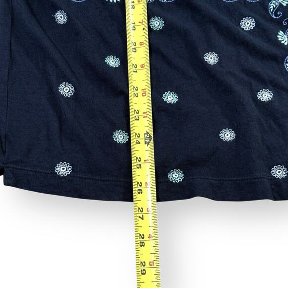 J.Jill Flagstaff Embroidered Patchwork Top Womens Size Large Navy Blue Boho - Picture 10 of 10